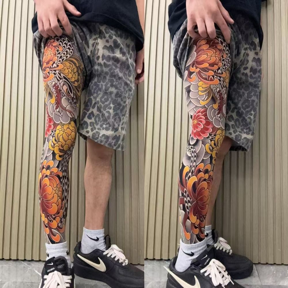 Fishing Socks - Perna cheia meias de tatuagem falsa