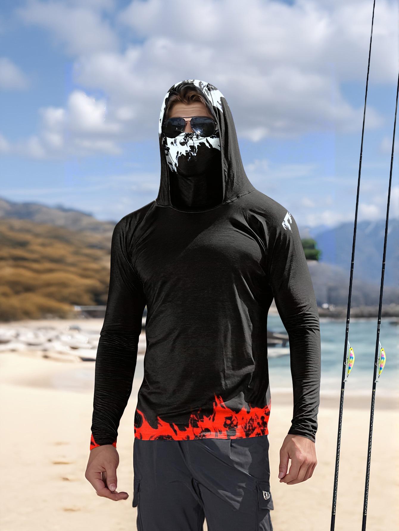 Camisa de pesca masculina com  - Fishing Shirt Uv Protection avaliação e preço