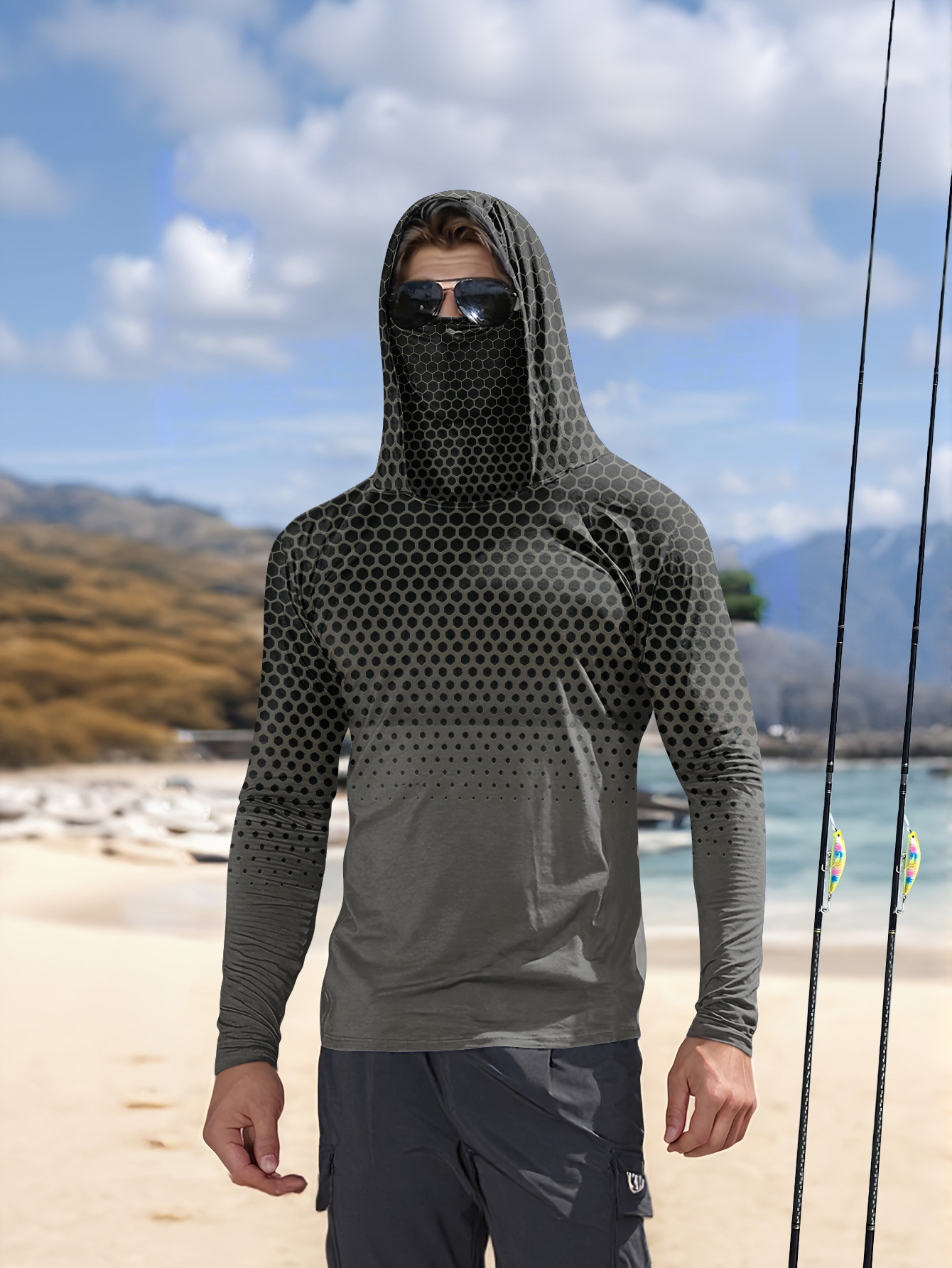 Camisa masculina com capuz par - Fishing Hoodie avaliação e preço
